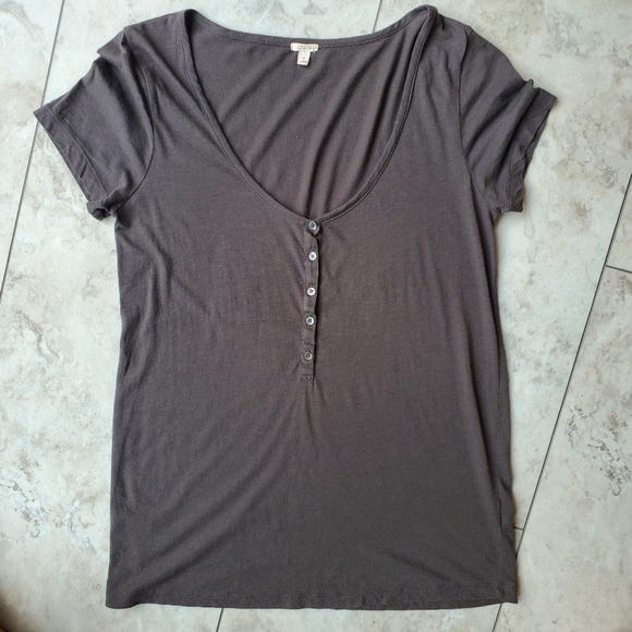 J. Crew Tops - JCrew small dark grey button tee